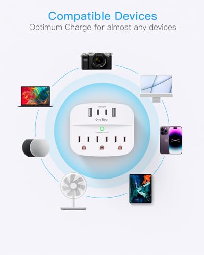 One Beat 2 Pack Multi Plug Outlet Splitter with USB,Surge Protector Outlet Extender with 3 Wall Outlets 4 USB Wall Charger(2 USB C),490 J, ETL Listed,Small Outlet Adapter Plug Extender for Travel,WH