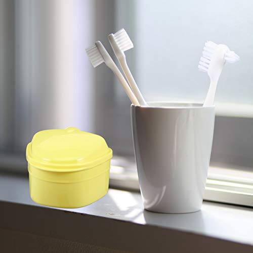 Caixa de armazenamento de dentes falsos da Healifty com escova de limpeza (amarelo + escova de dente