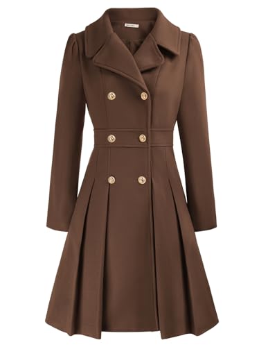 GRACE KARIN Women Winter Coat Elegant Notched Lapel Double Breasted Brown Trench Coat L