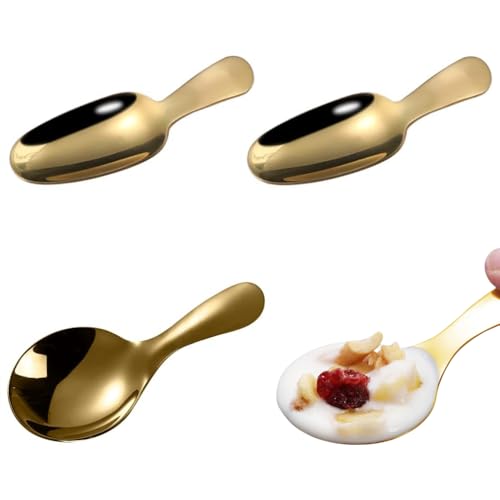 Eleanly 3 Pcs Tea Spoons Short Handle Spoons Stainless Steel Mini Teaspoon Ice Cream Scoop Tiny Spoon for Loose Tea Leaves Coffee Beans Candy Milk Powder