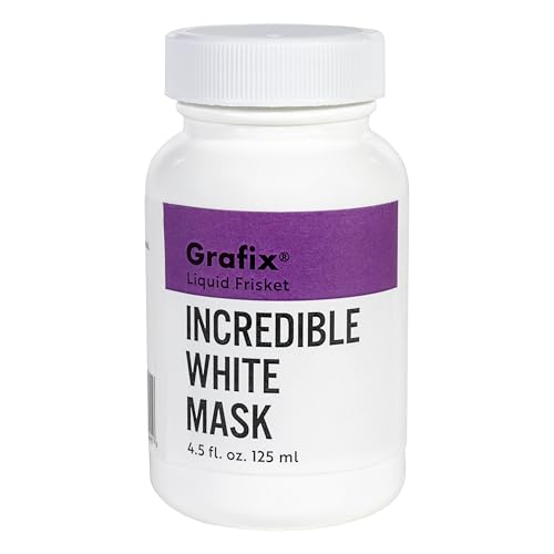 Grafix Incredible White Mask Liquid Frisket Removable Latex Mask for Water-Based Mediums – Perfect for Use with Alcohol Inks, Watercolor, Acrylic Paint and More, 4.5 Ounce Bottle
