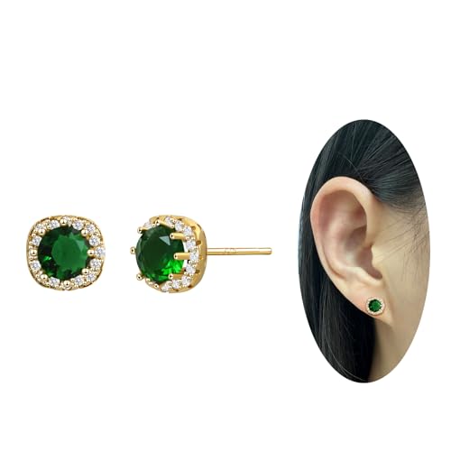 Emerald Stud Earrings 18K Gold Plated Emerald Green Earrings for Women Round Green Earrings Emerald Jewelry for Gift