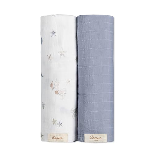 Image of Crane Baby 100% Cotton Muslin Swaddle Blankets, Ocean Jellyfish, Baby Swaddle Blanket, Set of 2, 47" x 47", Swaddles for Newborns, Baby Muslin Swaddle Blanket, Swaddle Blankets for Boys & Girls