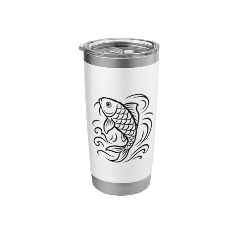 Japanese Koi Fish Line Art Drawing with Water Waves Stainless