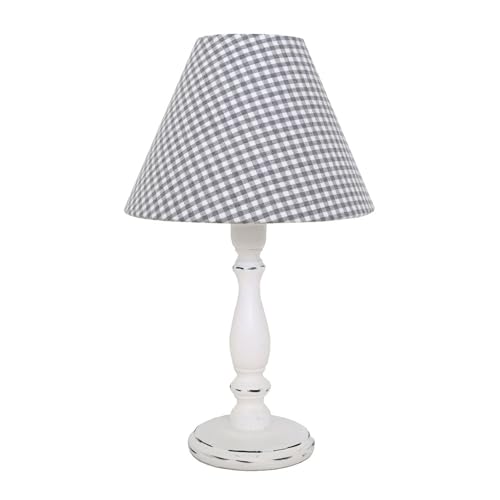 Grafelstein Tischlampe LITTLE COTTAGE weiß grau aus Holz mit kariertem Lampenschirm E27