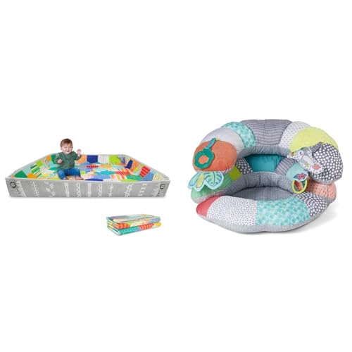 Image of Infantino Foldable Soft Foam Mat & 2-in-1 Tummy Time & Seated Support - for Newborns and Older Babies, with Detachable Support Pillow and Toys, for Development of Strong Head and Neck Muscles