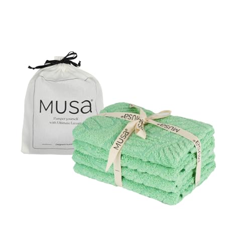 Image of MUSA Banana Face Towels | 400 GSM | Terry Face Towel Set of 4 with Free Bag | Super Soft & Ultra Absorbent Towels for Facewash | Face Towel for Women, Men (Ming Green)