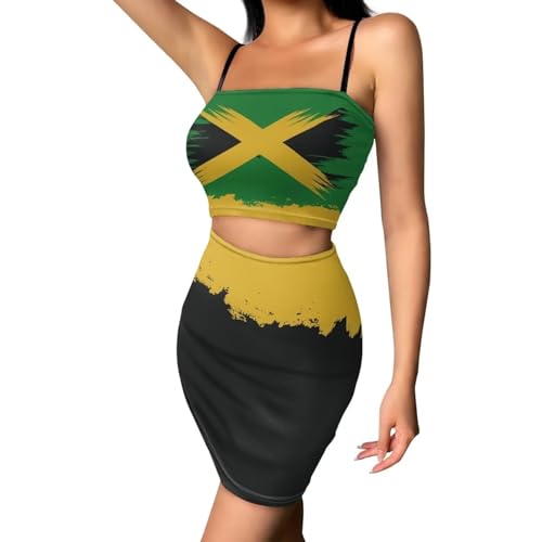 Image of Biyejit Women's 2 Piece Summer Outfits Spaghetti Strap Crop Tops and Bodycon Mini Skirt Dress Set Plus Size S-4XL