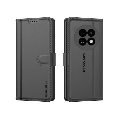 Image of KIVANO LUXE Compatible for OnePlus 13 5G Luxury Handmade Leather Magnetic Flip Folio Case | Card Holder & Kickstand | Slim Protective Cover | Unisex - Black