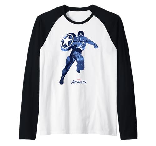 T-shirt Captain America Raglan Marvel Avengers Vintage Baseball Noir et Blanc