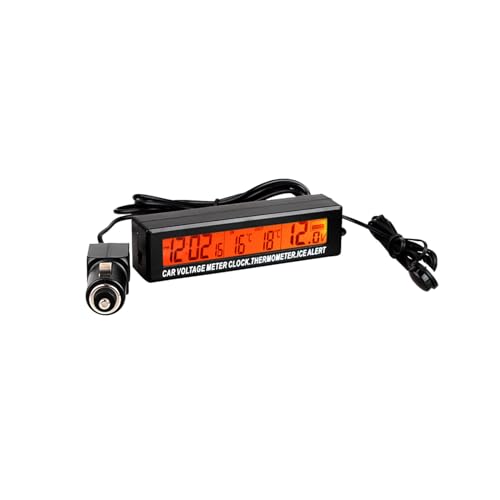 Fkstyle バッテリー チェッカー 車 12V シガー デジタル 電圧計 時計 温度計 車内 屋外 バイク テスター ボルテージメーター