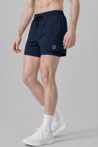 Image of TRUEREVO - 2 in 1 Running Sports Shorts for Men with Mobile Phone Pocket - Quick Dry & Lightweight Moisture-Wicking Active Wear, Gym Shorts for Men Workout - Double Layer Half Pant with Inner Tights