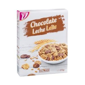 Cereales copos de trigo integral y arroz Hacendado bañados en chocolate con leche Linnea V Caja 375 g Pack 2
