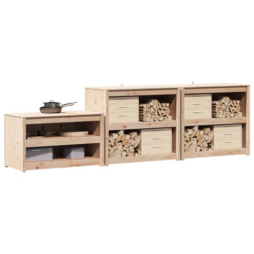 vidaXL Armario de Cocina de Exterior con Estante MEPPEL 3 pcs, Armario de Cocina Exterior, diseño Moderno, almacenaje Rectangular en Madera, Ideal para jardín y terraza