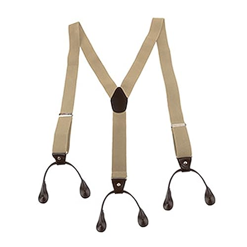 WYDDDARY Suspenders for Men 1.4'' Wide Adjustable Suspenders with Elastic Straps Adjustable Elastic Y Back Style with 6 Buttons Hole Beige