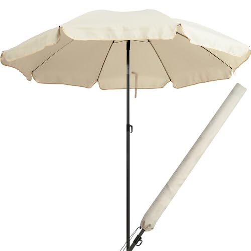 4smile Sonnenschirm Strand SunnyJoy - UPF 50+ Strandschirm Ø 160 cm, Fb. Beige - Strandschirm windfest stabil als sicherer Sonnenschutz Strand und Balkon, Sonnenschirm mit Schutzhülle
