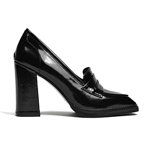 Image of FOWT Dressy High Block Heels Loafers for Women Classical Square Toe Pumps Comfortable Slip On Walking Shoes School Uniform Goth Oxfords US Size 4-16 M