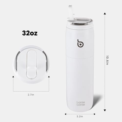 bottlebottle Isolierte Wasserflasche Edelstahl 32oz(946ml) mit Strohhalm Griff für Sport, Reisen, Fitnessstudio, doppelwandig auslaufsicher, BPA-frei (Weiß) – Bild 4