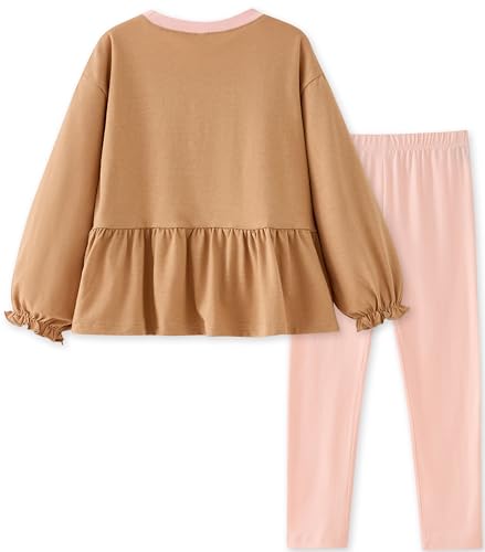 Image of UMELOK Girls Clothing Set 2 Pcs Long Sleeve Ruffle Print Top and Leggings Fall Outfit Size 4-7 Years