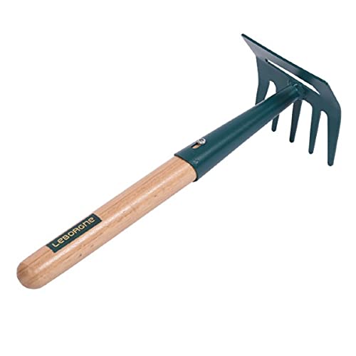 LEBORGNE - Râteau/Binette à Main Duopro - Manche en Bois PEFC 100% - Tête en Acier - Idéal pour Désherbage et Entretien Jardin - Outillage de Jardinage 2 en 1 - Assemblé en France