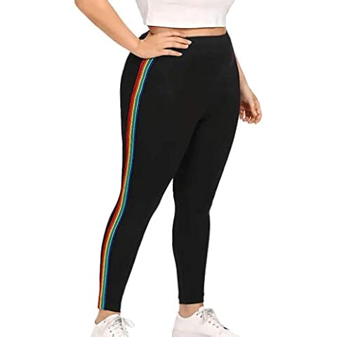 Ansenesna Damen Leggings Mit Seitenstreifen Für Mollige Gummizug Stretch Skinny Elegant Sporthose Frauen Elastischer Bund Lang Große Größen Jogginghose Hoher Bund Sweatshose Cover