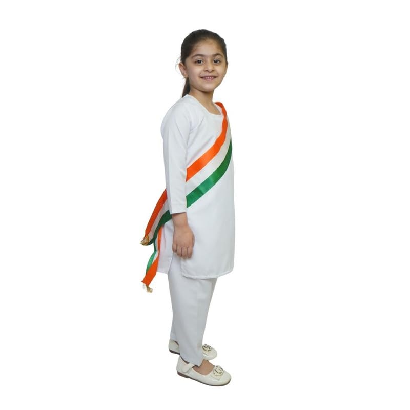 Image of Kaku Fancy Dresses Indian Wear Salwar Kameez Costume for Independence Day /Republic Day | Tri Color Dupatta Stole Pompom Set for Girls