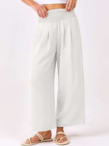 Image of ANRABESS Womens Wide Leg Palazzo Pants with Pockets | Lightweight Breathable High Waisted Pants, Beach Vacation Flowy, Lounge & Casual Summer Trousers