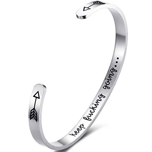 Jude Jewelers Stainless Steel Keep Going Inspirational Mantra Statment Cocktail Party Sports Bangle Bracelet