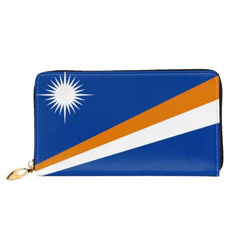 Leather Women Wallets, Long Credit Card Holder, Flag of the Marshall Islands Print Billfold Clutch & Travel Purse Large Capacity