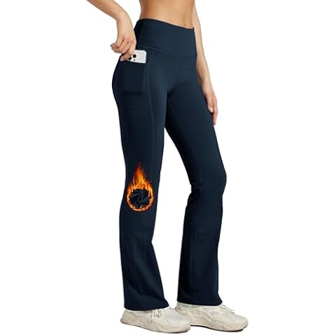 Willit Women's Fleece Lined Pants Yoga Bootcut Thermal Winter Pants High Waisted Flare Leggings Water Resistant Deep Blue L Cover