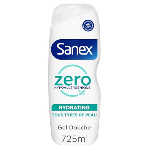 SANEX - Gel Douche Zero% hypoallergénique - Tous types de peau - Hydratant - Pour toutes la famille - Corps, visage & cheveux - 725ml
