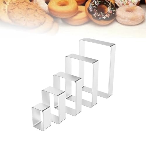 Okaywork Set 5 Stück Ausstechformen aus Stahl, Keksausstecher, Plätzchenausstecher, Ausstechformen in 5 verschiedenen Größen, 11.5cm, 9.5cm, 7.5cm, 5.5cm, 4cm.(Rechteck)