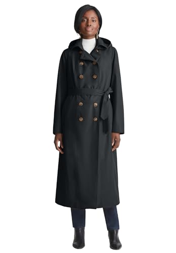 Jessica London Women's Plus Size Double Breasted Long Trench Raincoat
