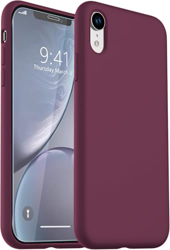 Image of VONZEE Microfiber Candy Case Compatible for iPhone Xr 6.1 inch, Shockproof Slim Back Cover Liquid Silicone Case - Wine Red