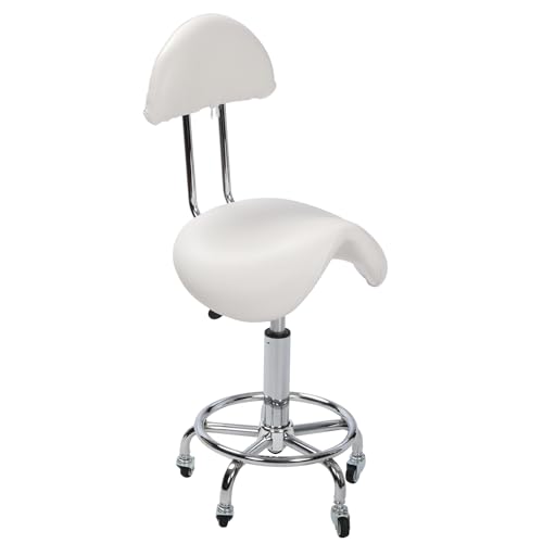 REDCAMP Rolling Saddle Stool with Back Support,Ergonomic Swivel Saddel Chair Hydraulic Adjustable Stool for Dentist Spa Massage Salon Hairdressers,White