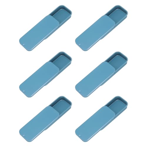 sourcing map 6Pcs Slide Top Tin Containers, Mini Metal Empty Tins Box with Sliding Lids, 3.1x1.3x0.4 Rectangular Storage Organizers for Lip Balm, Solid Perfume, Small Items, Blue