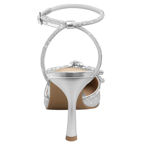 PIZZ ANNU Tacones Mujer Zapatos Tacon Vestir Pitillos para Salon de Fiesta Destalonados y Comodos con Tira de Tobillo Ajustable Lazo Plateado EU 40 - imagen 8