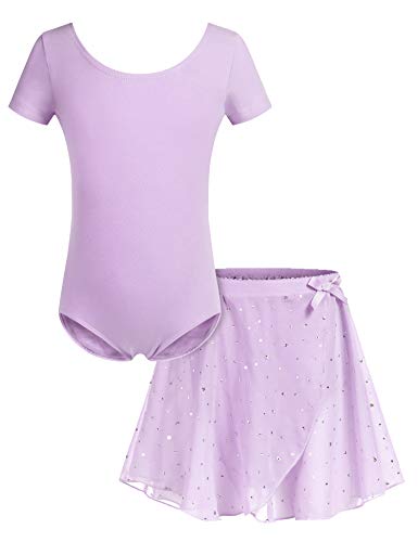 Bricnat Danse Robe Filles Justaucorps Tutu Fille Violet Robe de Costume Jupe Tulle à Manches Courtes en Coton 10 Ans Cover