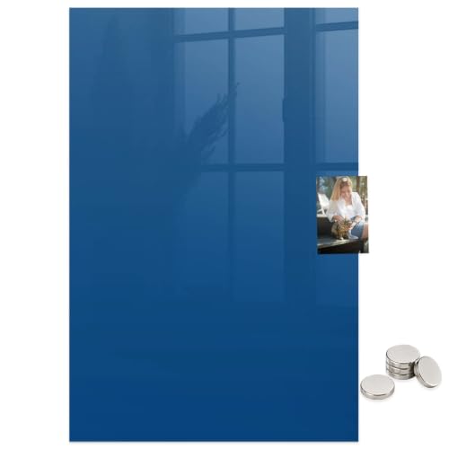 Pizarra de presentaciones de metal y vidrio azul marino con cartelera informativa de pared