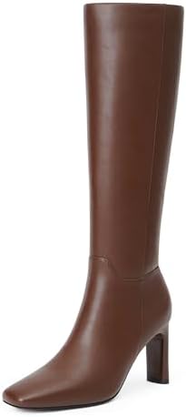 Modatope Knee High Boots for Women Square Toe Chunky Heel Long Tall Fall Boots for Women