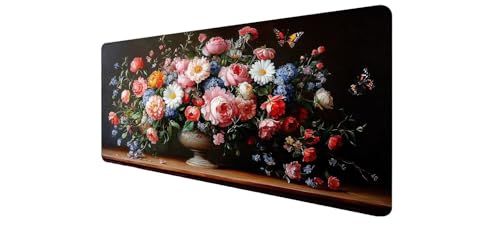 Tapis de souris fleur XXL 700x300mm antidérapant et étanche motif papillon pour bureau