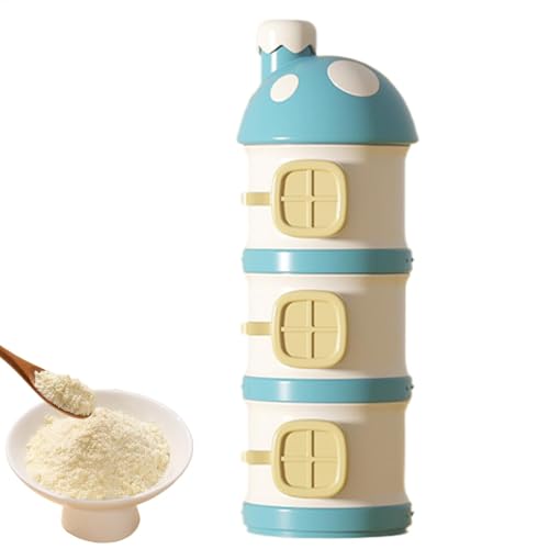 赤ちゃんフォーミュラディスペンサー ポータブル3層ミルクパウダー容器 漏れ防止設計 PP素材 積み重ね可能 食品保存用 旅行や外出に最適 (青)