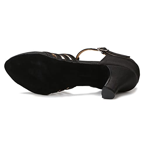 Kleeklcc Women's Ballroom Dance Shoes Closed Toe Latin Salsa Dancing Shoes T-Strap Dance Sandals For Wedding Party Zb12(9,Black-2.5 Inch Heel) #TOP4