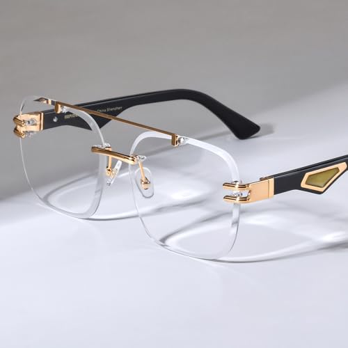 Image of HEPIDEM Really Buffalo Horn Handmade Glasses Frame,Oversize Big Square Rimless Buffs Eyeglasses 0042