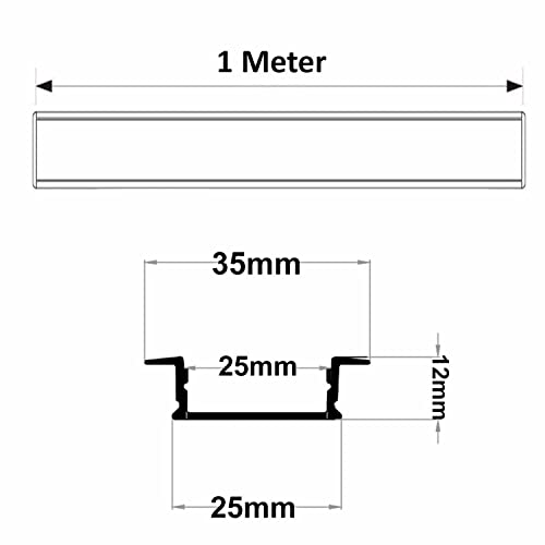 Image of (25x12mm LED Strip Light 1Meter Aluminium Rectangular Conciled Profile Light Channels with Diffused Cover, End Caps and Mounting Clips Without LED Straight Linear - Pack of 5