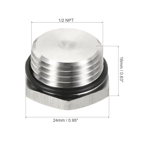 PATIKIL 1/2 NPT Male Plug, 3 Pack Waterproof Dustproof 304 Stainless Steel Thread Hex Head Socket Solid Pipe Fitting with Sealing Rubber Ring