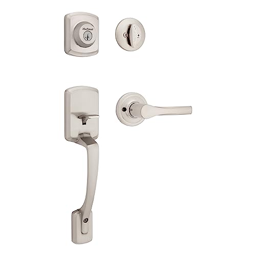 Image of Kwikset Henley Front Door Lock Handle and Deadbolt Set, Entry Handleset Exterior with Interior Reversible Lever, Satin Nickel, Pick Resistant SmartKey Rekey Deadbolt Security, with Microban Protection