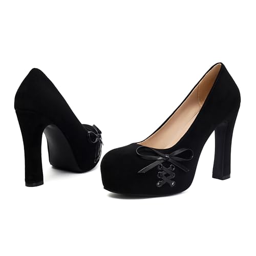 Elerhythm Women's Mary Jane Closed Toe Elegantes Gothic Punk Pumps Sweet Bow Platform High Heels Shoes2