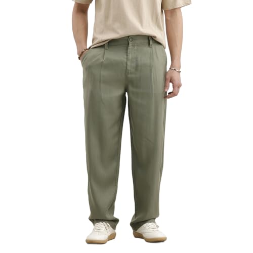 Image of WROGN Men's Linen Blend Trousers | Solid Design | Loose Fit