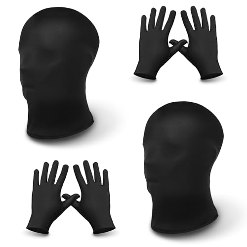 Alaoo Máscaras de Halloween preto, 4 peças máscara preta sem rosto e luvas, máscara facial completa preta respirável para carnaval festa cosplay disfarce unissexo homens mulheres